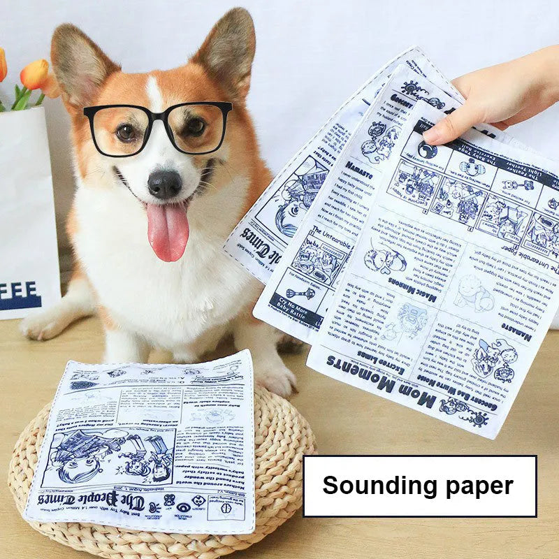 Tearproof pet dog squeaky toy simulating newspaper playing card design for Corgi puppy interactive chewing