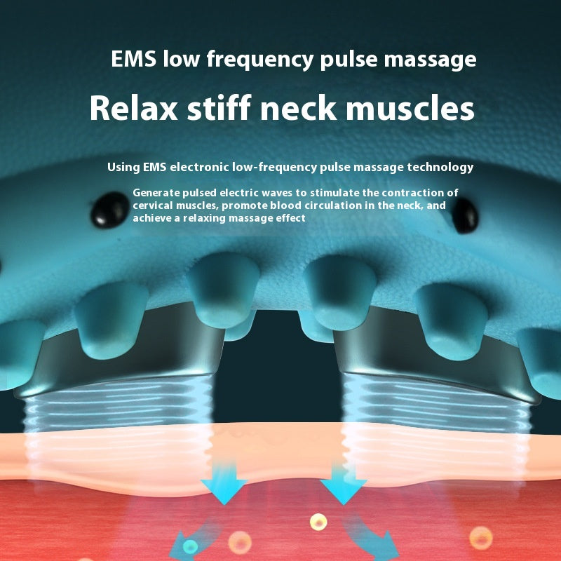 Innovative Heated Neck Massager & Cervical Traction Pillow - Portable Acupuncture Support for Spine Relief with 6 Intensity Levels
