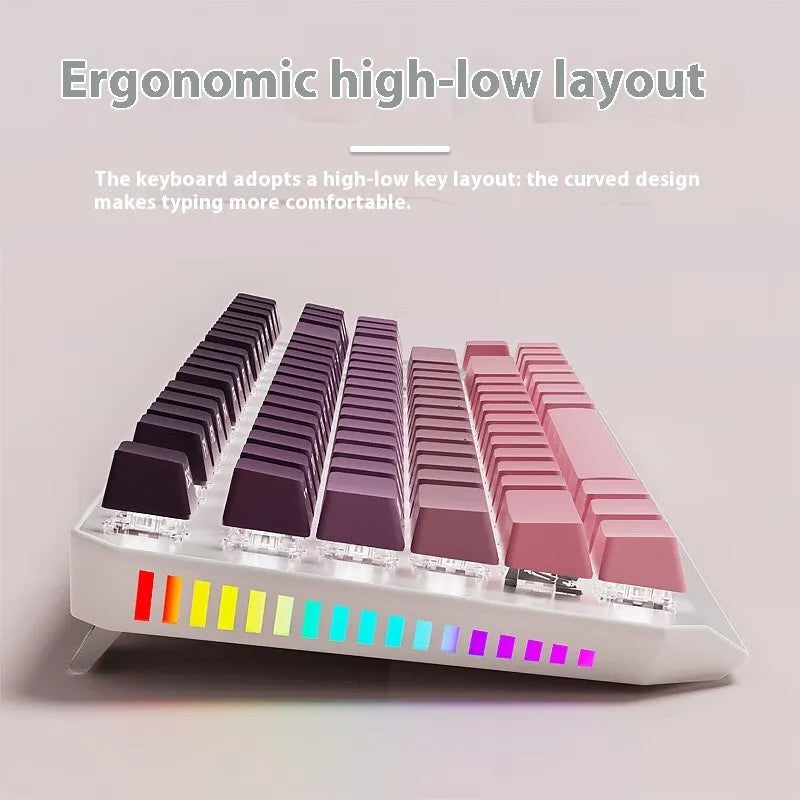 87-key wired mechanical keyboard with side-engraved keycaps, silver white finish, compact layout