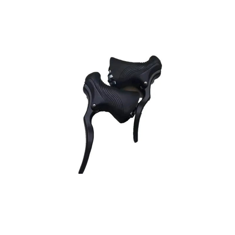 Pair of black aluminium road bicycle brake handles for 22.2mm and 23.8mm handlebars.