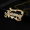 Double-layer wave heart necklace with engraved text in gold or silver stainless steel