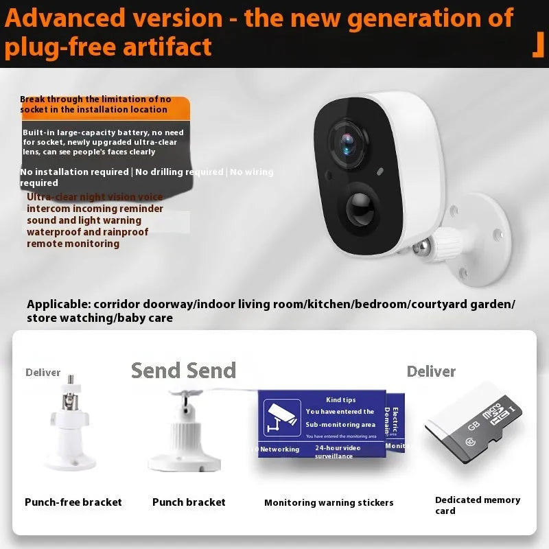 Wireless battery-powered indoor surveillance camera with 1.2-inch ball design and self-contained bracket