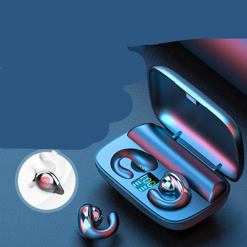 Bluetooth 5.0 out-of-ear hanging ear wireless headphones in black, white, skin tone and red with USB cable and manual