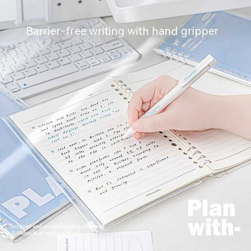 Clear A5 PVC storage folder for spiral notebooks in white or blue colour