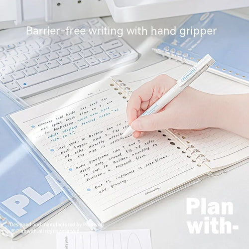 Clear A5 PVC storage folder for spiral notebooks in white or blue colour