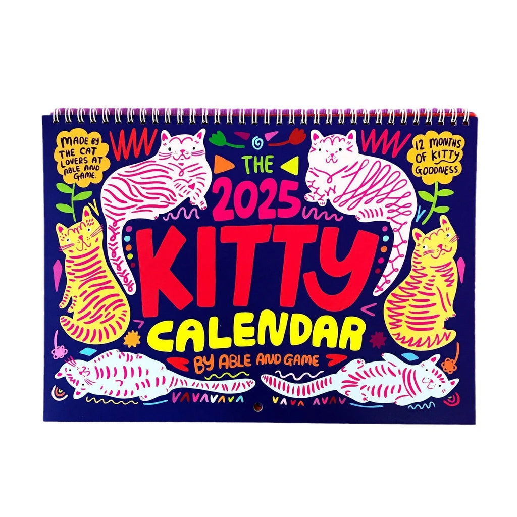 A3 landscape paper wall calendar with cat illustrations for 2024 or 2025