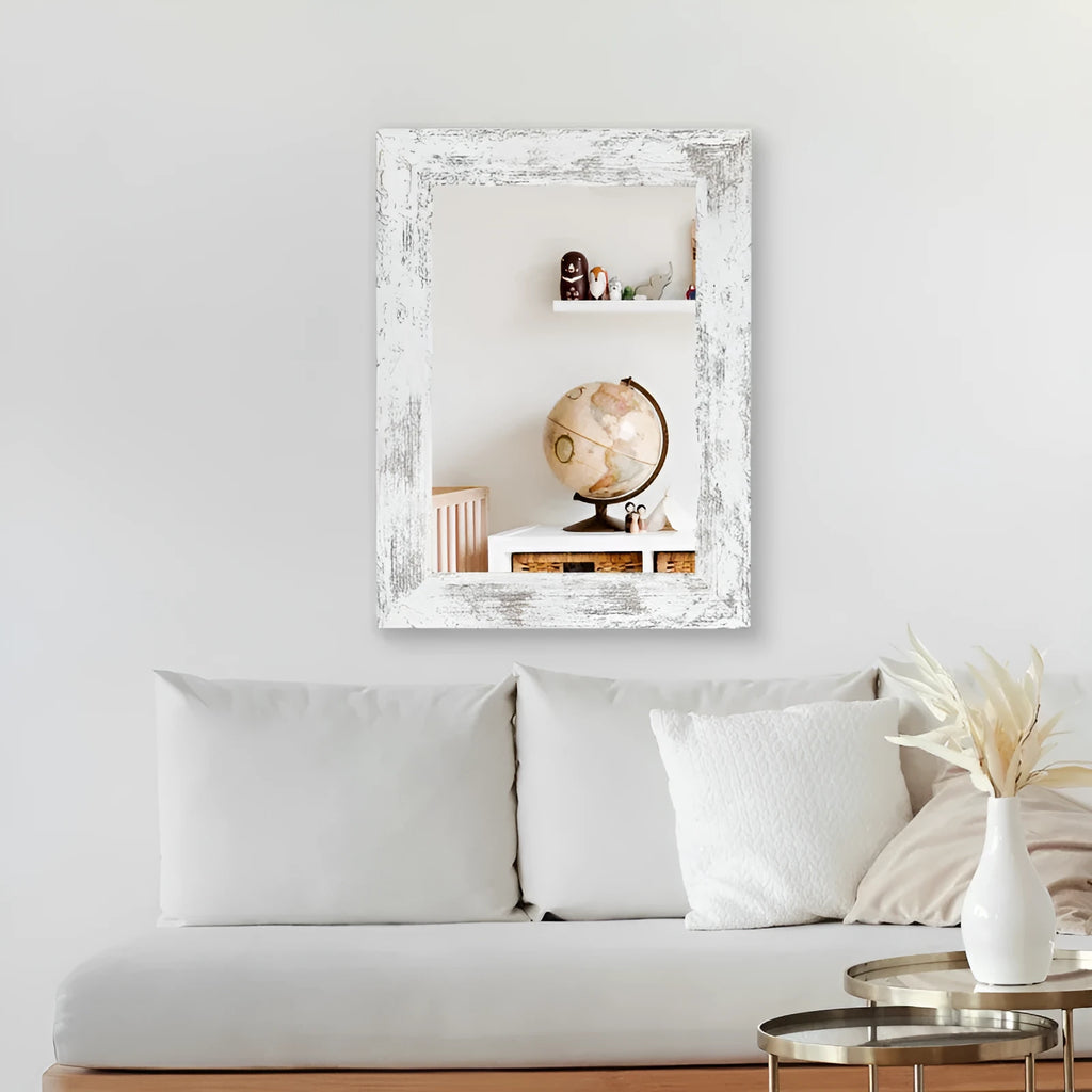 Wall-mounted modern pastoral style bathroom mirror with retro Chinese frame in small old white