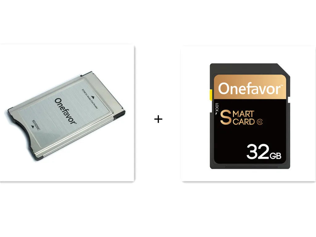 Stainless steel SD to PCMCIA adapter card with 32GB SD card for Mercedes-Benz car systems.
