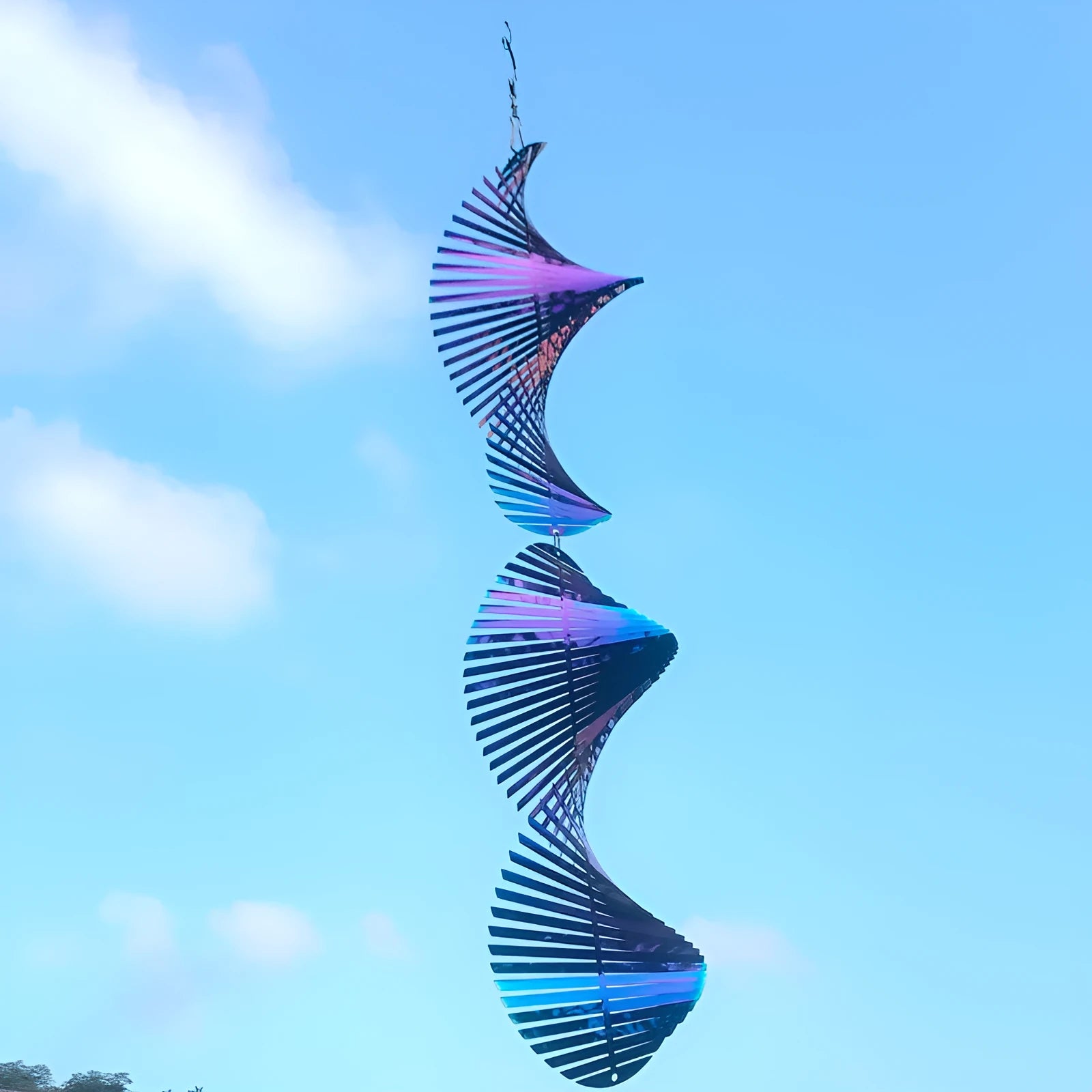 Rotating metal wind runner garden decoration outdoor pendant 12.8x60cm silver and colourful