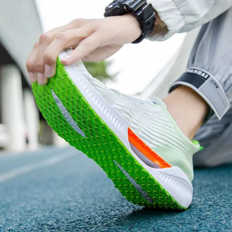 Men's blue casual mesh sports shoes with round toe and fabric upper on a wear-resistant sole.