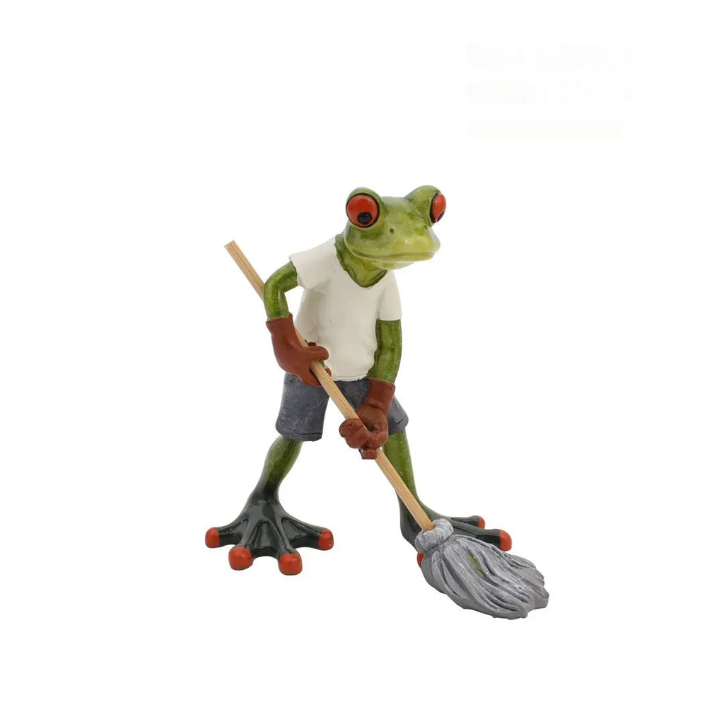 Pastoral style resin frog figurine home decoration ornament