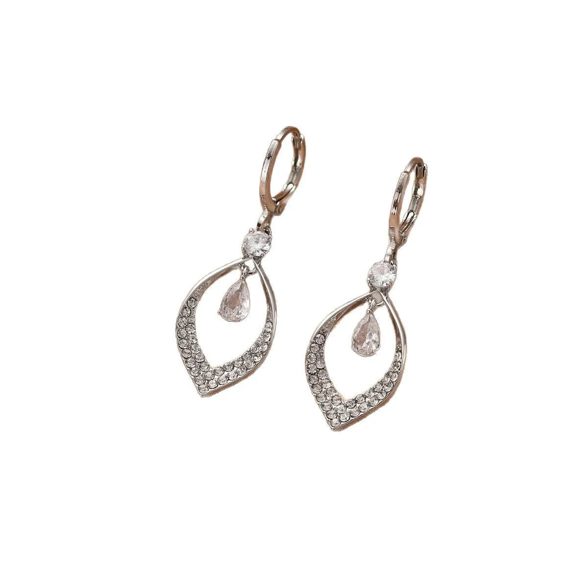 Copper zircon water drop tassel earrings with gold or silver thickened electroplated ear buckles