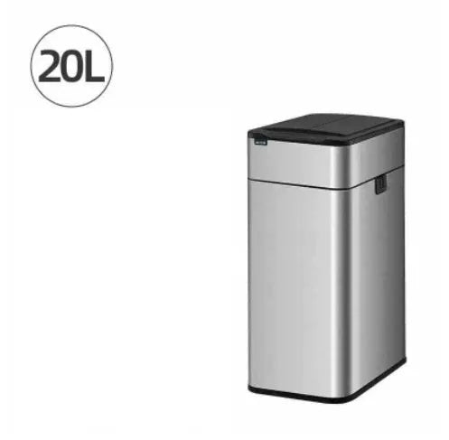Stainless steel square inductive smart trash can with sensor lid and large capacity.