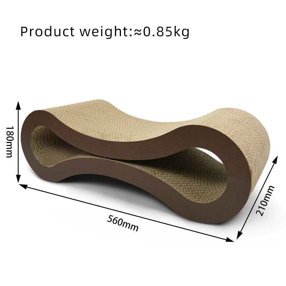 Eight-shaped large white corrugated cat scratch board 430x210x130mm on floor