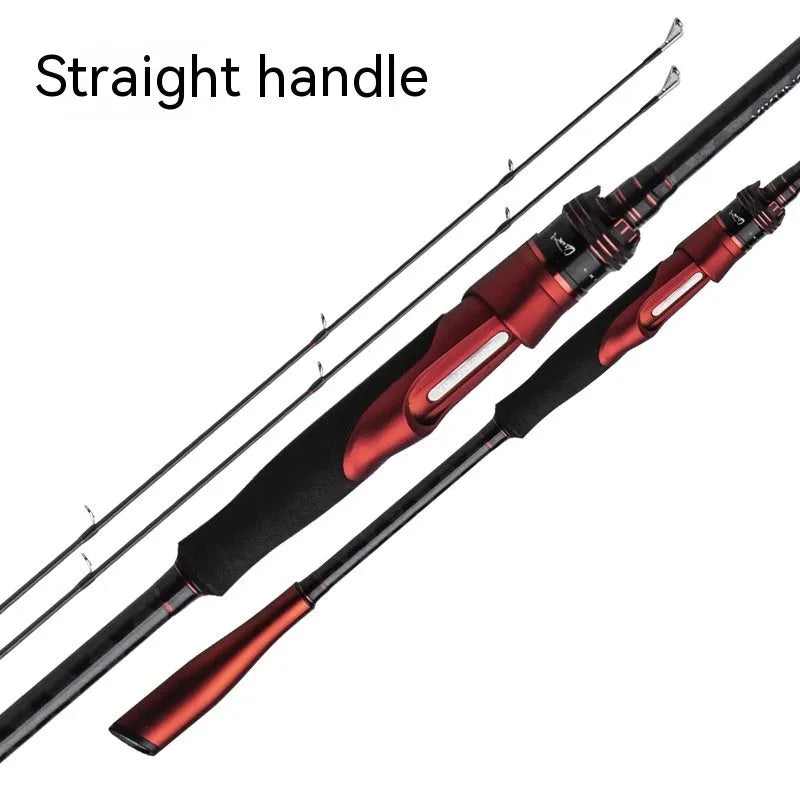 Carbon ultralight fishing rod showing straight handle and pikestaff handle options in 2.1m and 2.4m lengths.