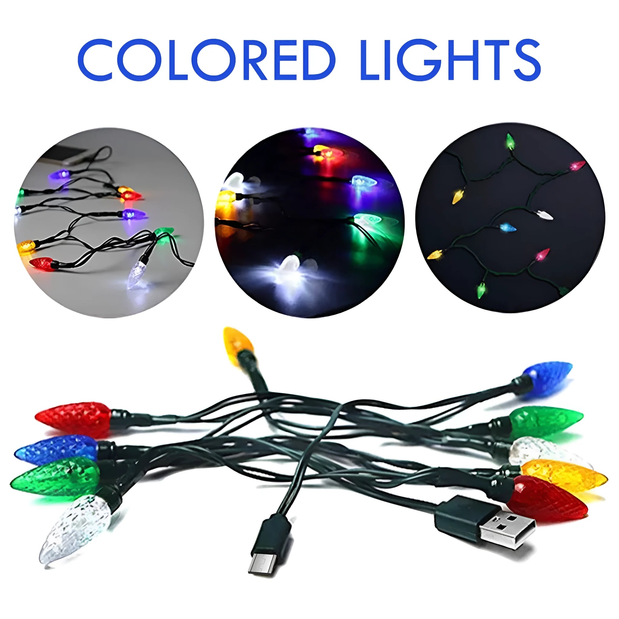 USB charging cable with 10 flashing LED Christmas lights for mobile devices and room decoration