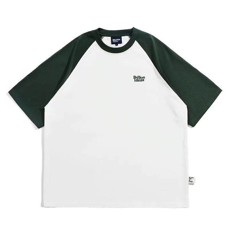 Men's casual raglan sleeve t-shirt in blue, green and grey colours with loose fit design