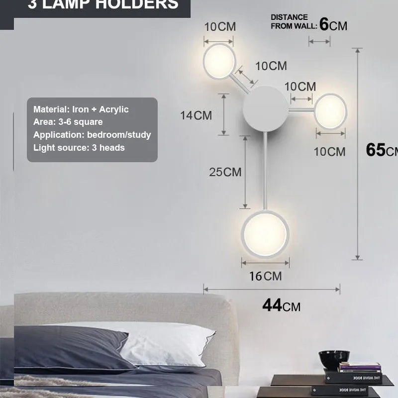 Contracted 6-head wall lamp in black finish, 54W, 96.5cm length, iron and acrylic