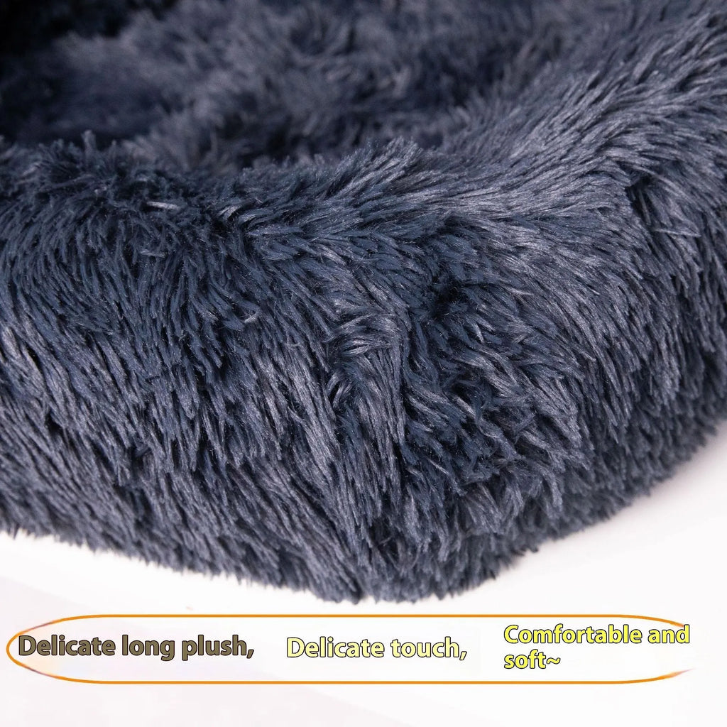 Winter-thickened cloth pet mat for car seats in beige and dark grey colours.