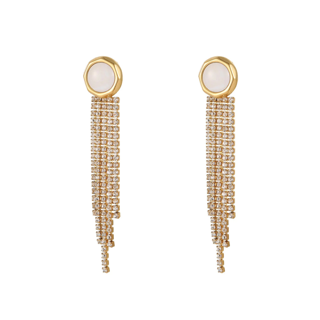 Stainless steel earrings with 18K gold electroplating in heart and star shapes featuring diamond tassel design