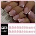 24 white coffin shaped fake nails with a black and white plaid pattern printed on the surface.