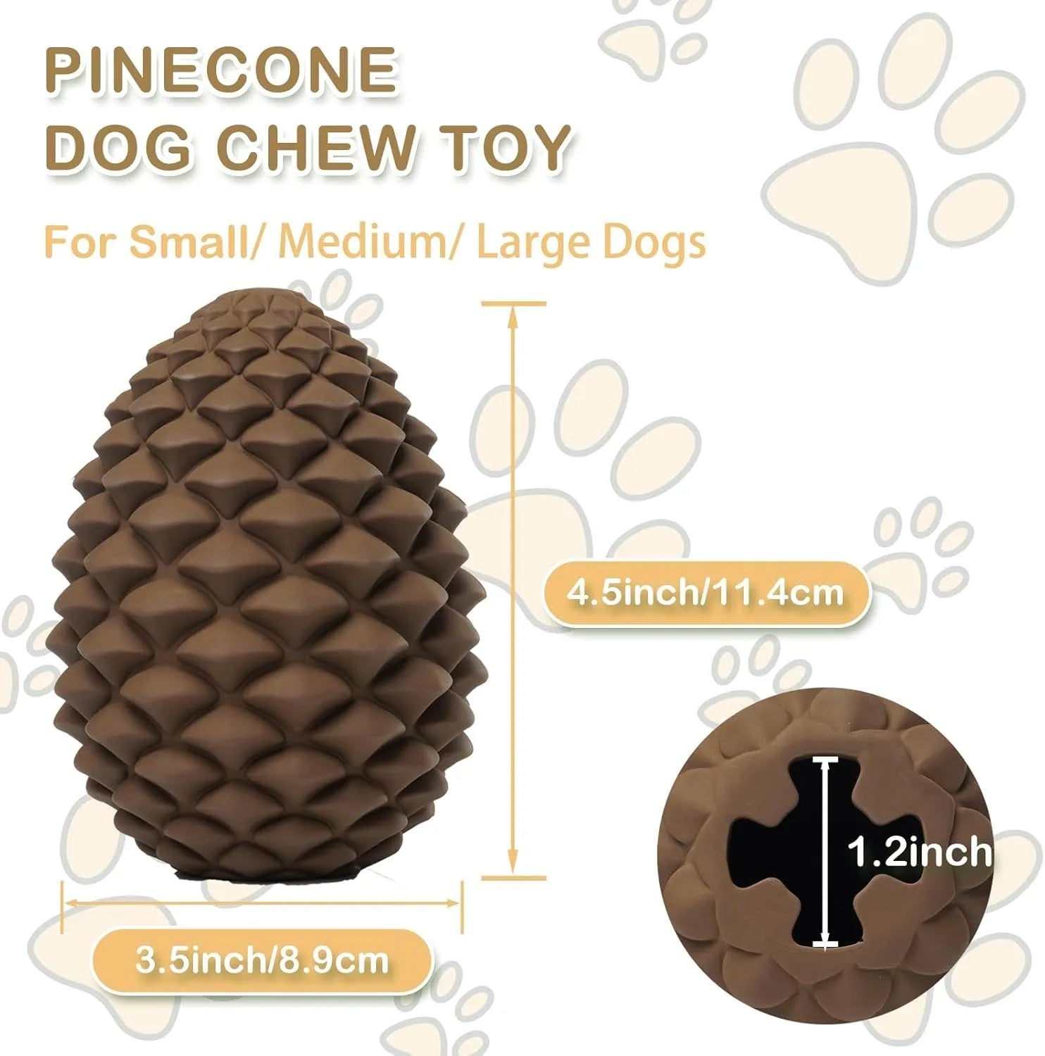 Yellow pine cone-shaped natural rubber dog chew toy with textured surface.