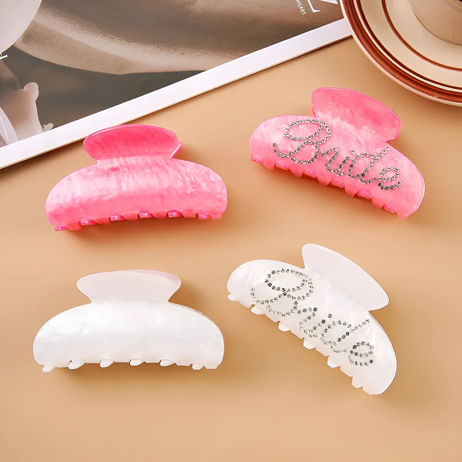 Acrylic hair barrette with shower shark clip back and double-sided diamond drilling