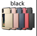 Black card shockproof hybrid wallet TPU case for iPhone with built-in card slot