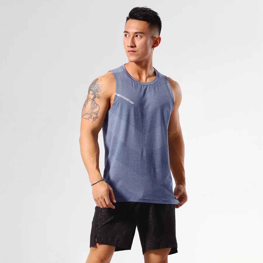 Men's solid colour quick-dry polyester sports tank top for summer outdoor activities.