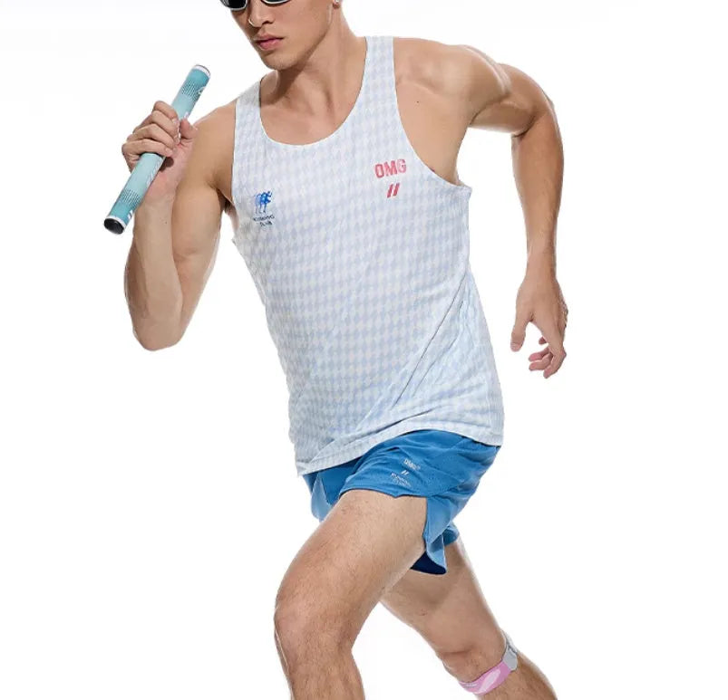 Black and blue four-point stretch running shorts with laser stitching detail for training.