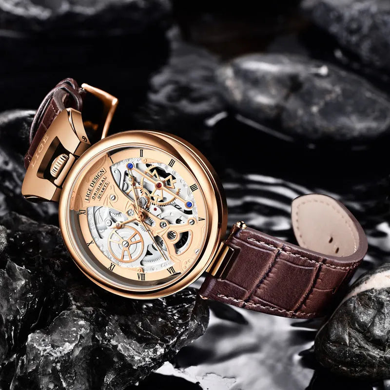 Men's casual waterproof wrist watch 13mm zinc alloy case belt strap stainless steel buckle