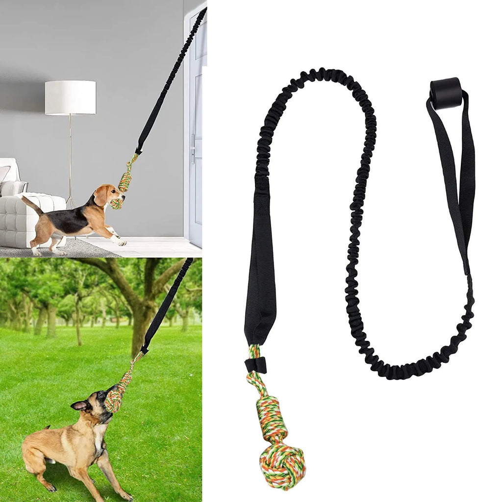 A woven cotton thread dog tug-of-war rope toy shown in black, grey and red colour options.