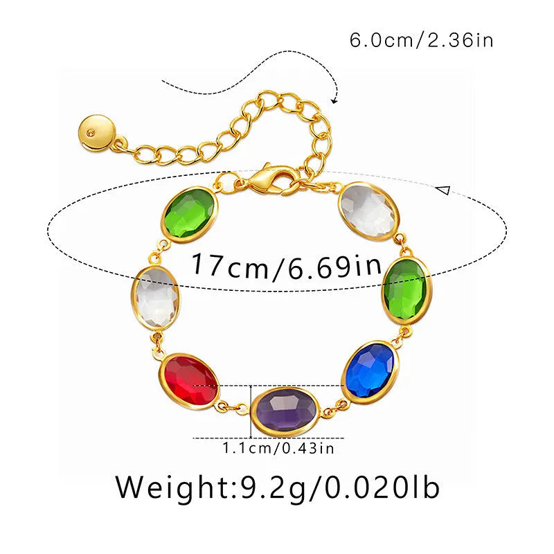 Women's geometric ellipse bracelet with glass inlay accents on copper base in blue, green, and multicolor options