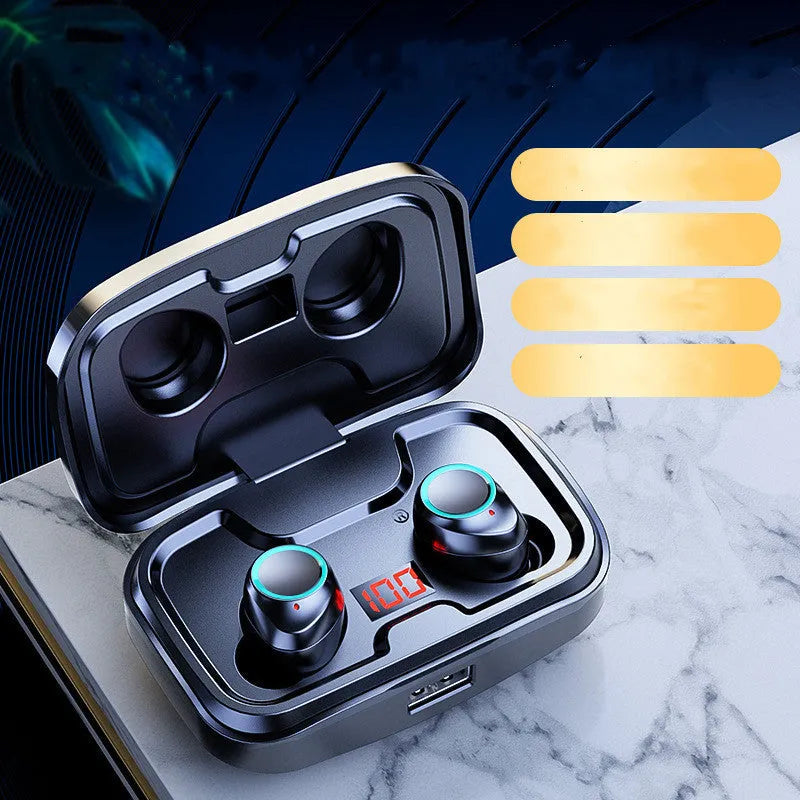 Black wireless Bluetooth in-ear earphones with a private mould design shown on a white background.
