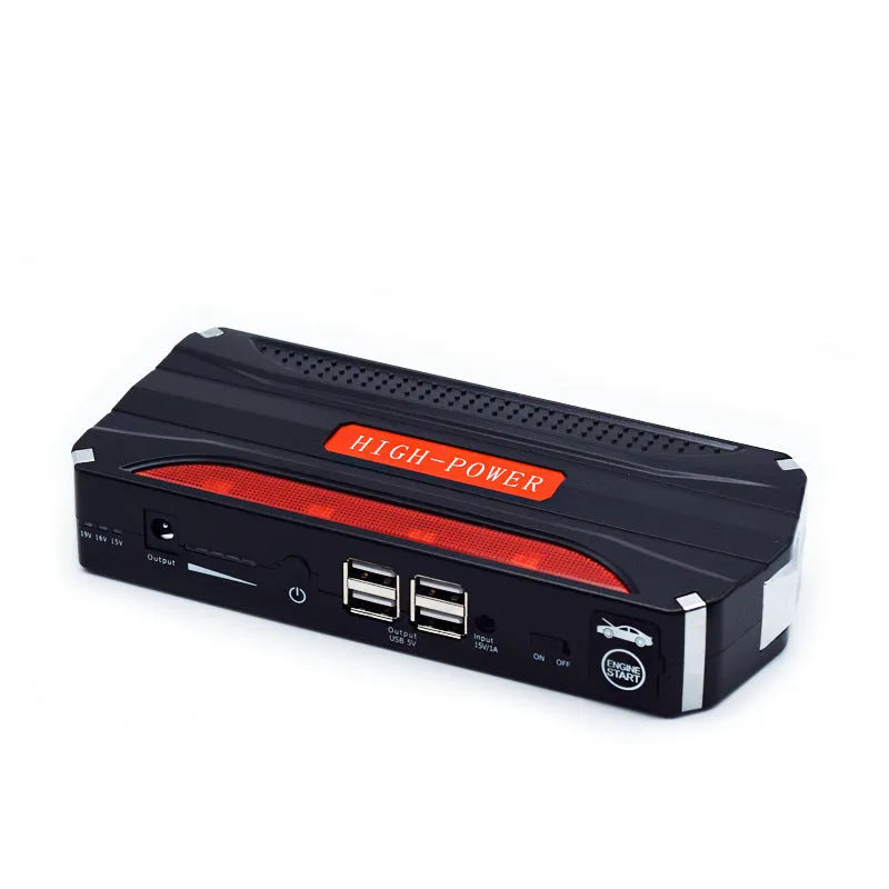 Black and red portable vehicle jump starter power supply unit with 7800mAh capacity.