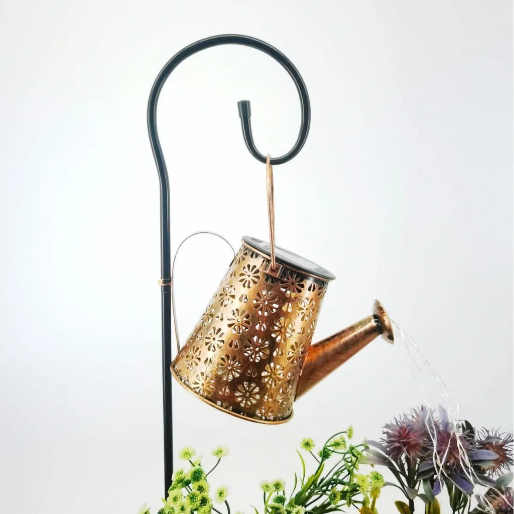 Solar butterfly kettle courtyard light with wrought iron construction measuring 210mm tall