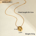 Gold geometric pendant necklace with adjustable chain on plain background