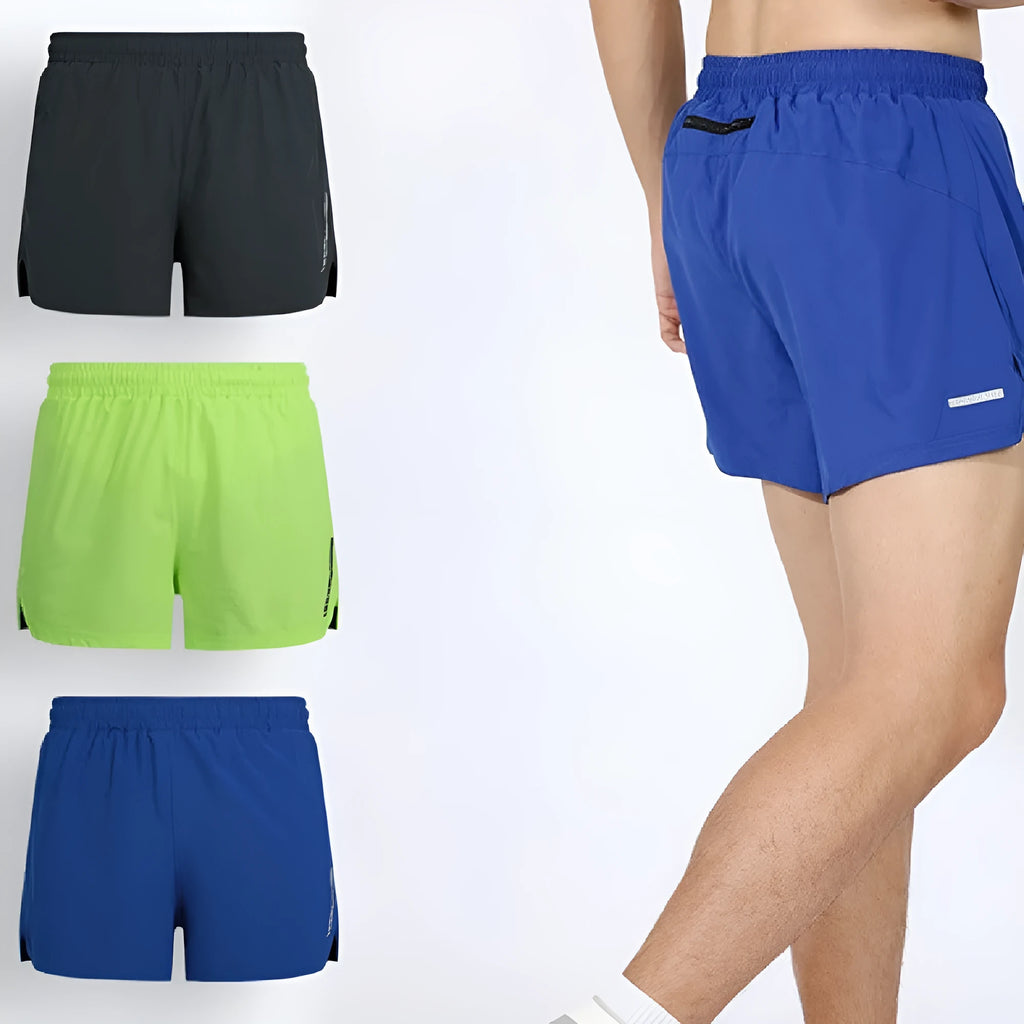 Men's grey quick-drying straight-leg running shorts on a neutral background
