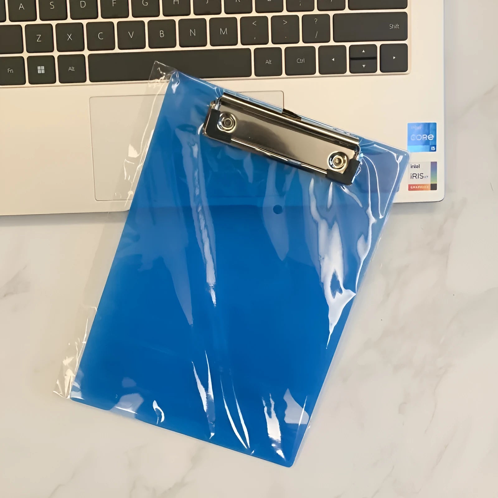 A4 transparent plate holder writing board with metal clip and writing pad in blue colour option