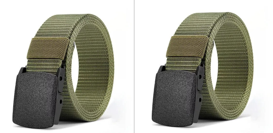 Men's nylon tactical belt 120cm with plastic buckle in black fabric strap
