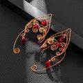 Retro red beads non-piercing copper earrings with electroplated finish, left 141 right 142 or pair