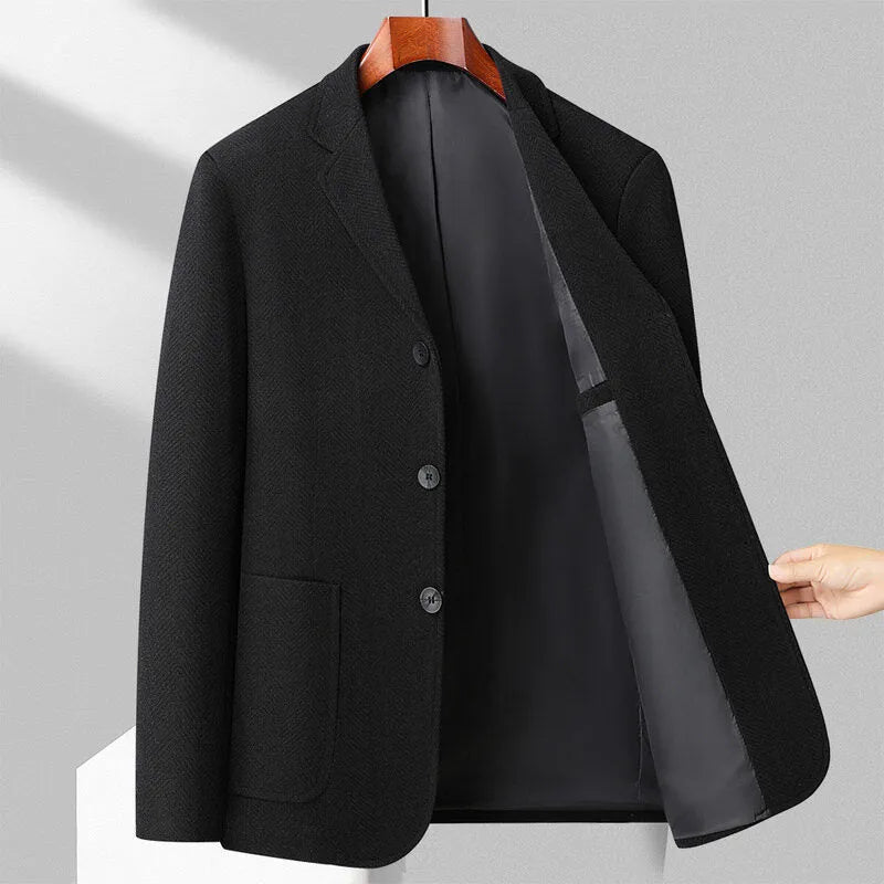 Men's loose fit woolen coat in polyester for spring and autumn casual wear