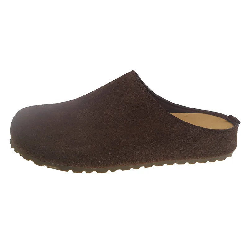 Korean style square head outdoor slippers in apricot, khaki, camel, and brown colours