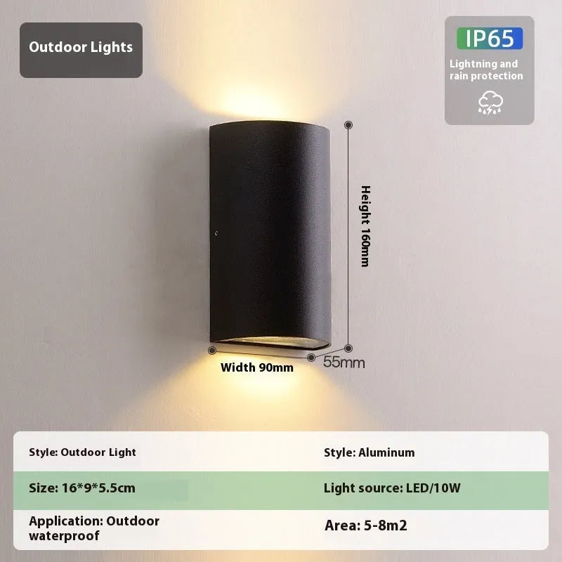 Black square aluminium outdoor waterproof LED wall lamp 5W IP65 rating warm white light