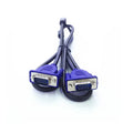 Black VGA cable with blue connector heads, 1.5 metres long, for connecting computers to monitors and TVs.