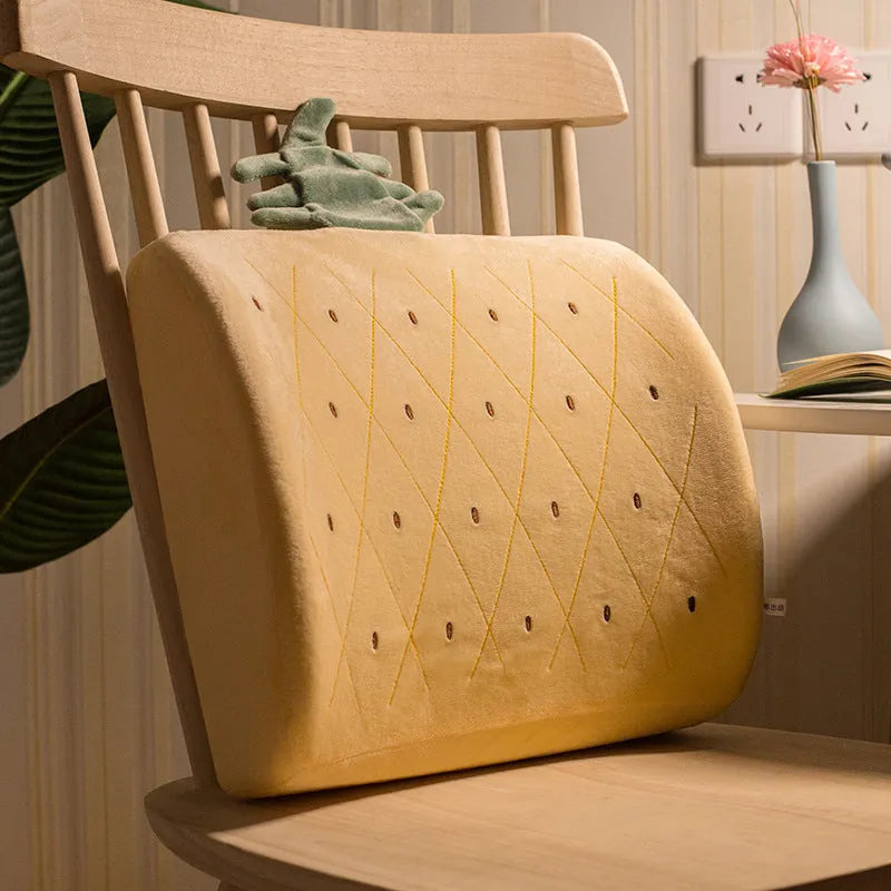 Cartoon memory foam seat cushion with removable cover, shown in Pink Unicorn design on an office chair.