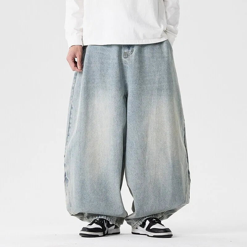 Men's plus size wide leg jeans in American casual style with straight leg design