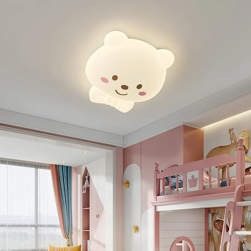 Cream children's cartoon ceiling lamp with tri-colour light, iron frame, acrylic shade, Carrot Rabbit design