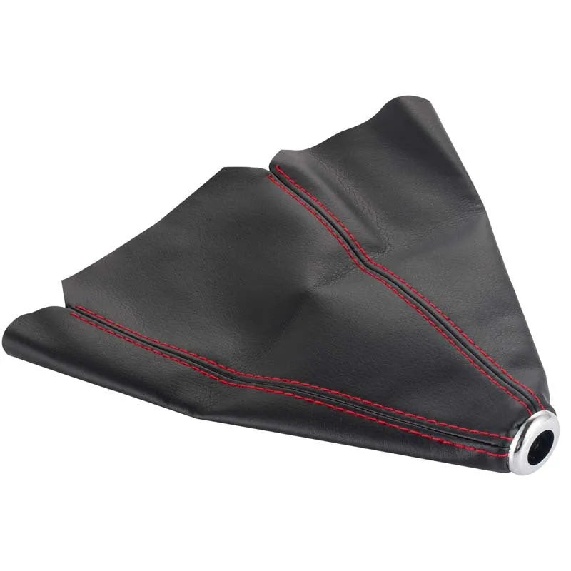 General Motors PU leather gear shift dust cover in black, red, and blue line colour options.