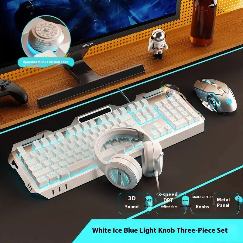 Aluminium alloy mechanical keyboard with backlit keys in gaming dimensions with optional mouse and headset